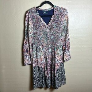 Maeve by Anthropologie Womens Midi Dress Ruched Bodice Geometric Pattern Medium